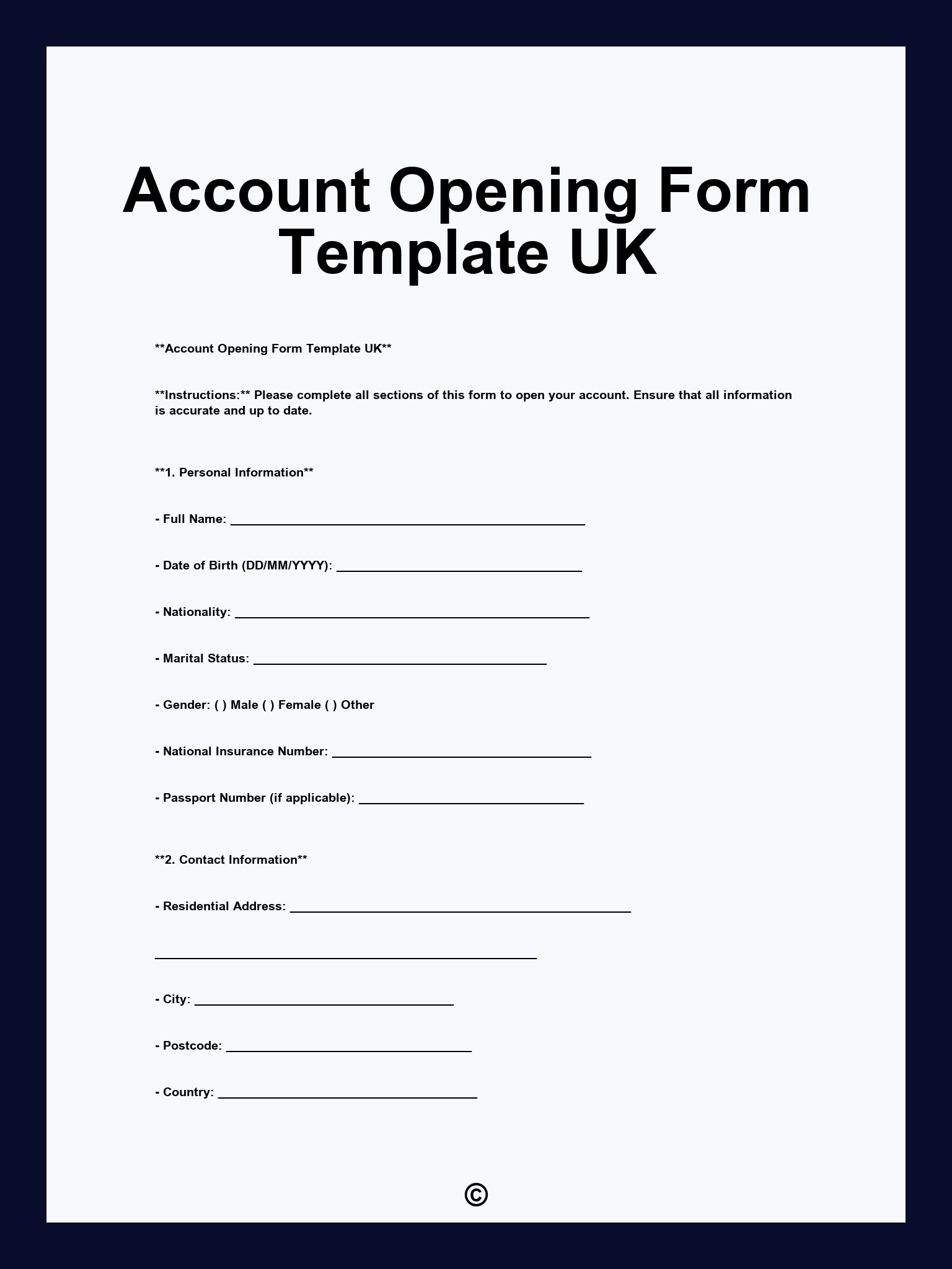 Account Opening Form Template UK