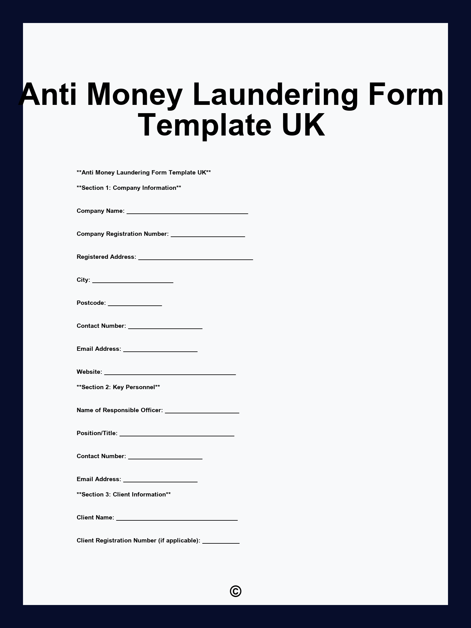 Anti Money Laundering Form Template UK