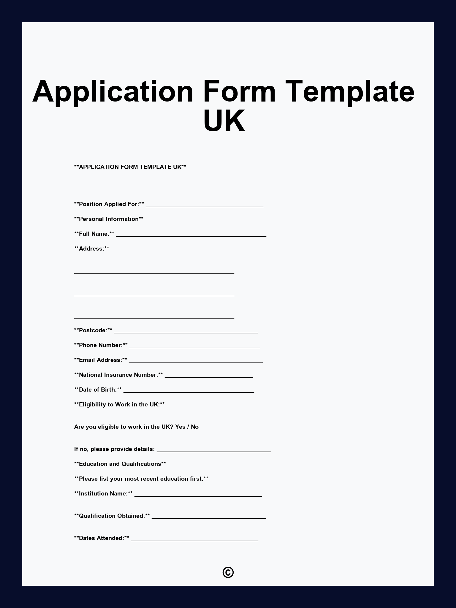 Application Form Template UK