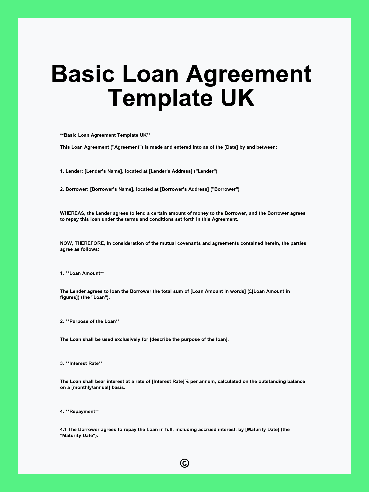 Basic Loan Agreement Template UK