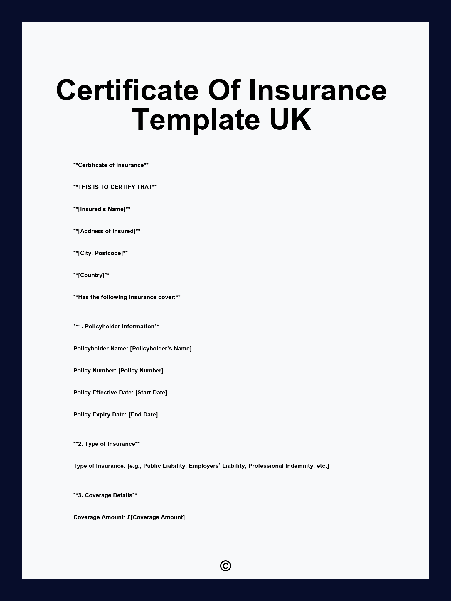 Certificate Of Insurance Template UK