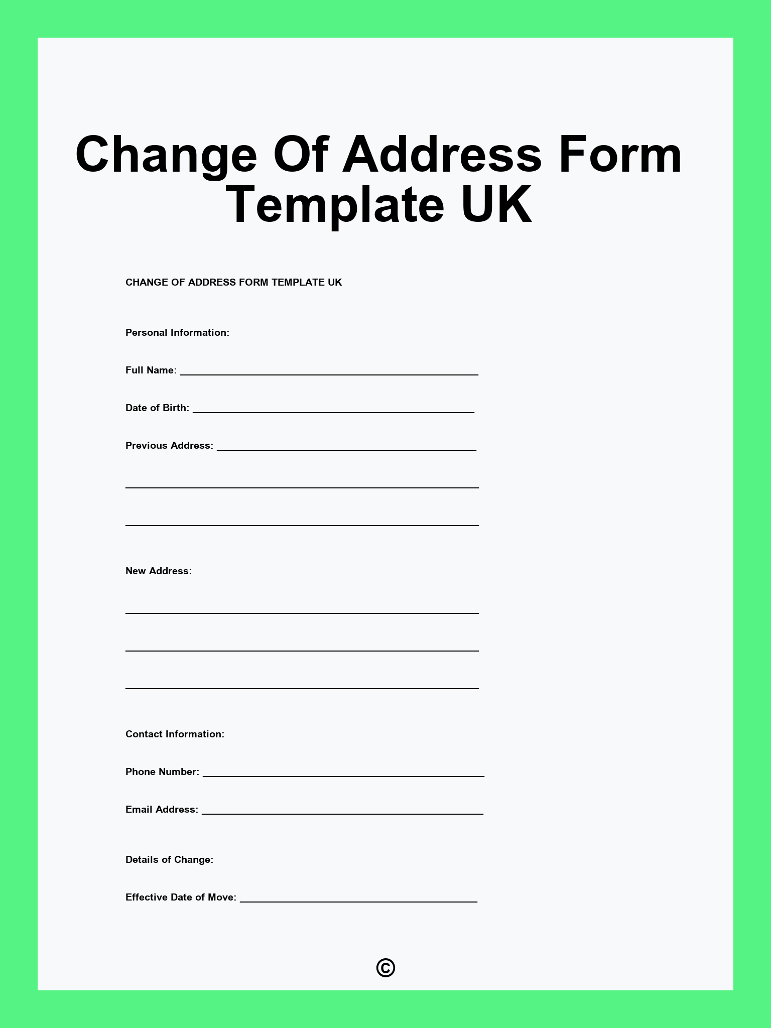 Change Of Address Form Template UK