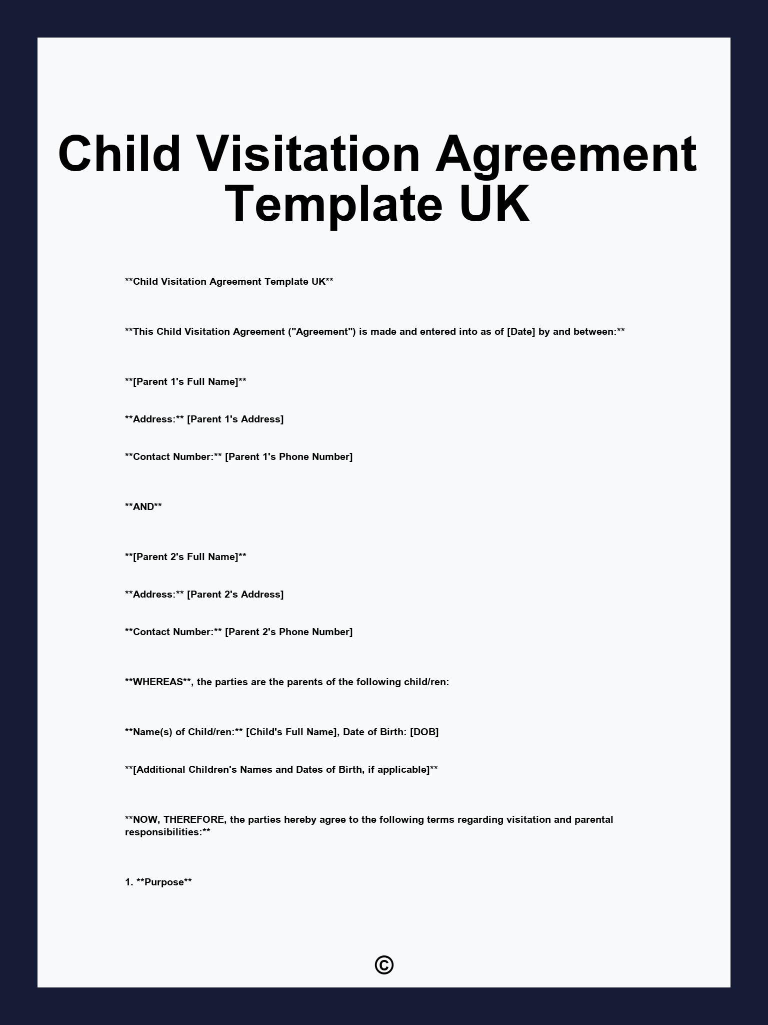 Child Visitation Agreement Template UK