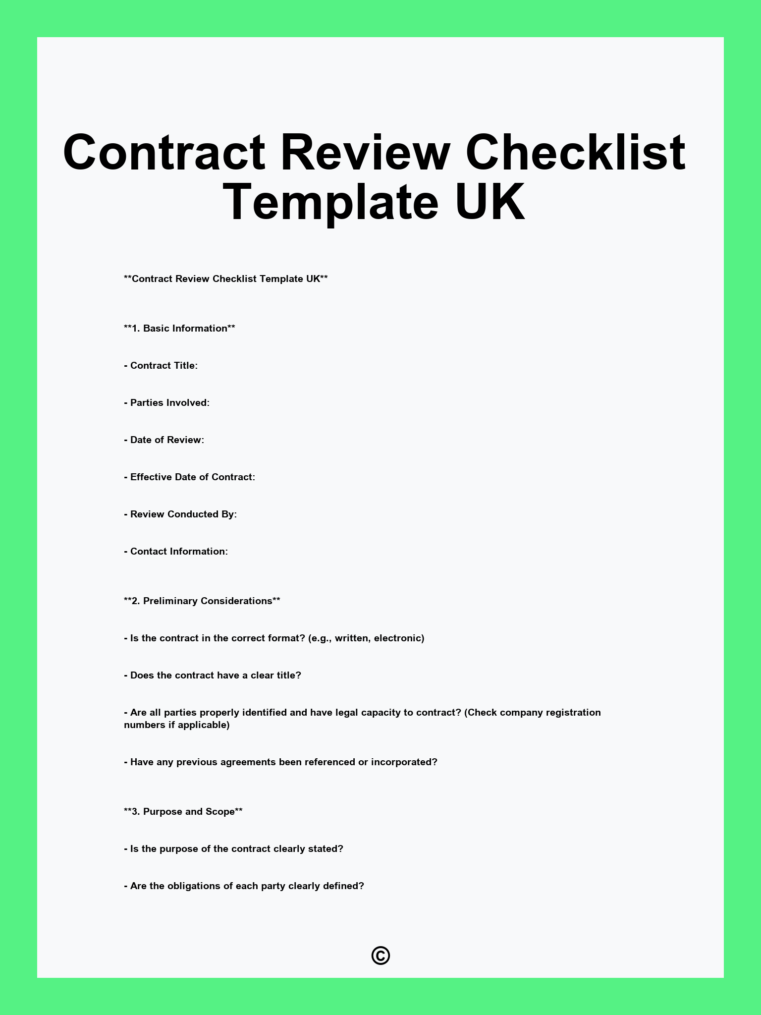 Contract Review Checklist Template UK