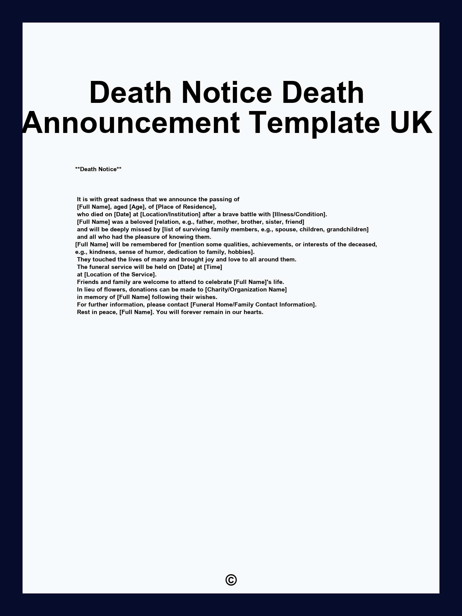 Death Notice Death Announcement Template UK