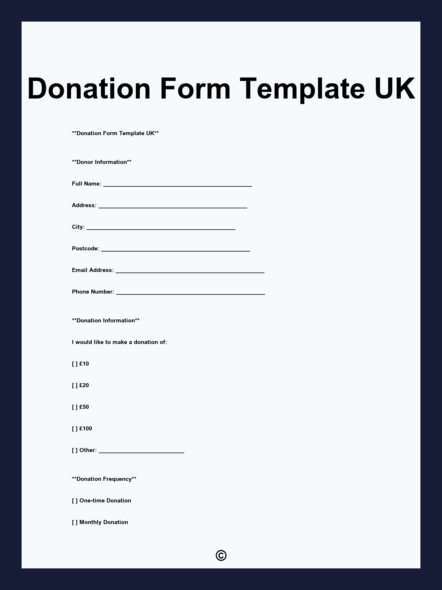 Donation Form Template UK
