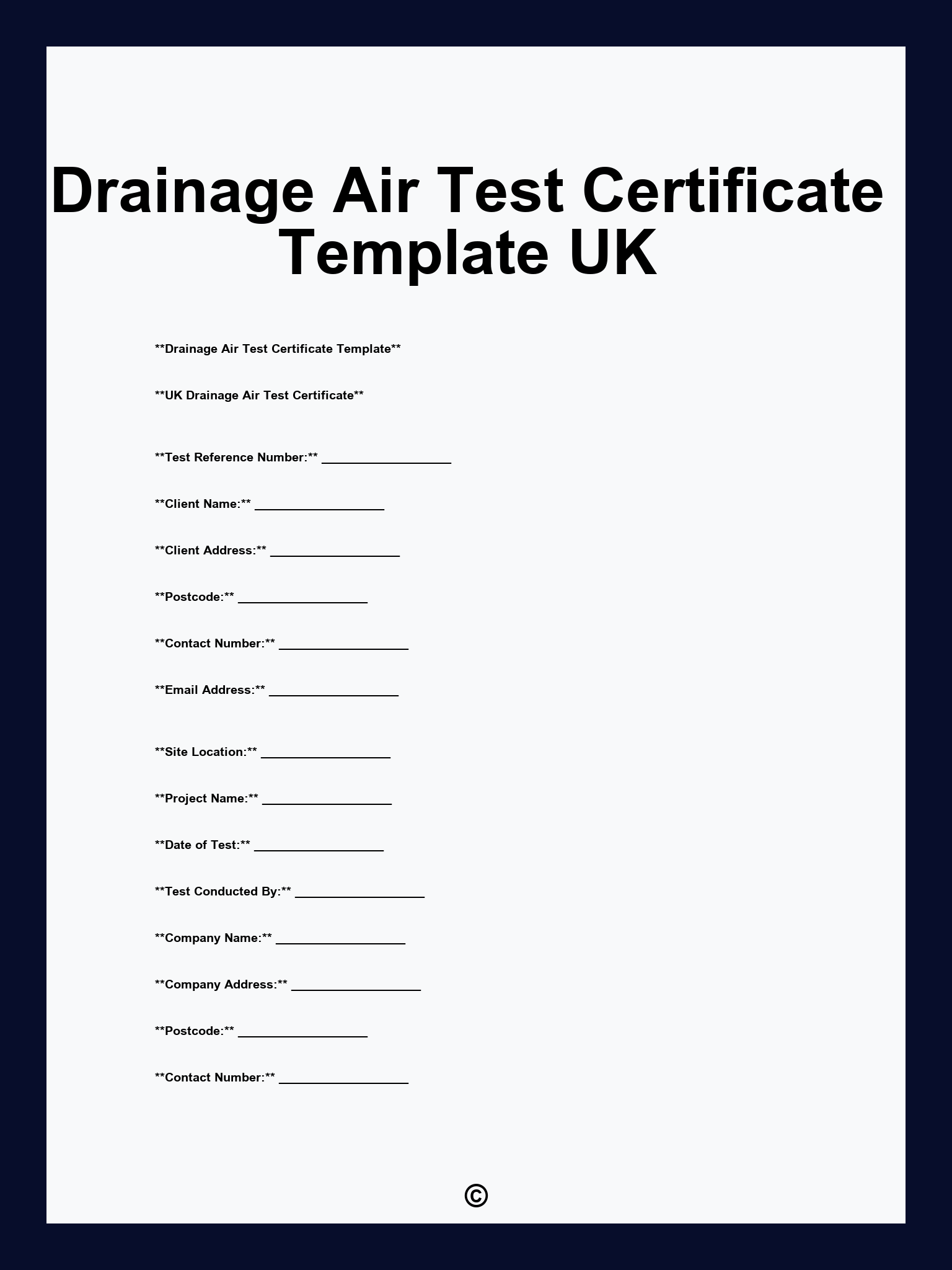 Drainage Air Test Certificate Template UK