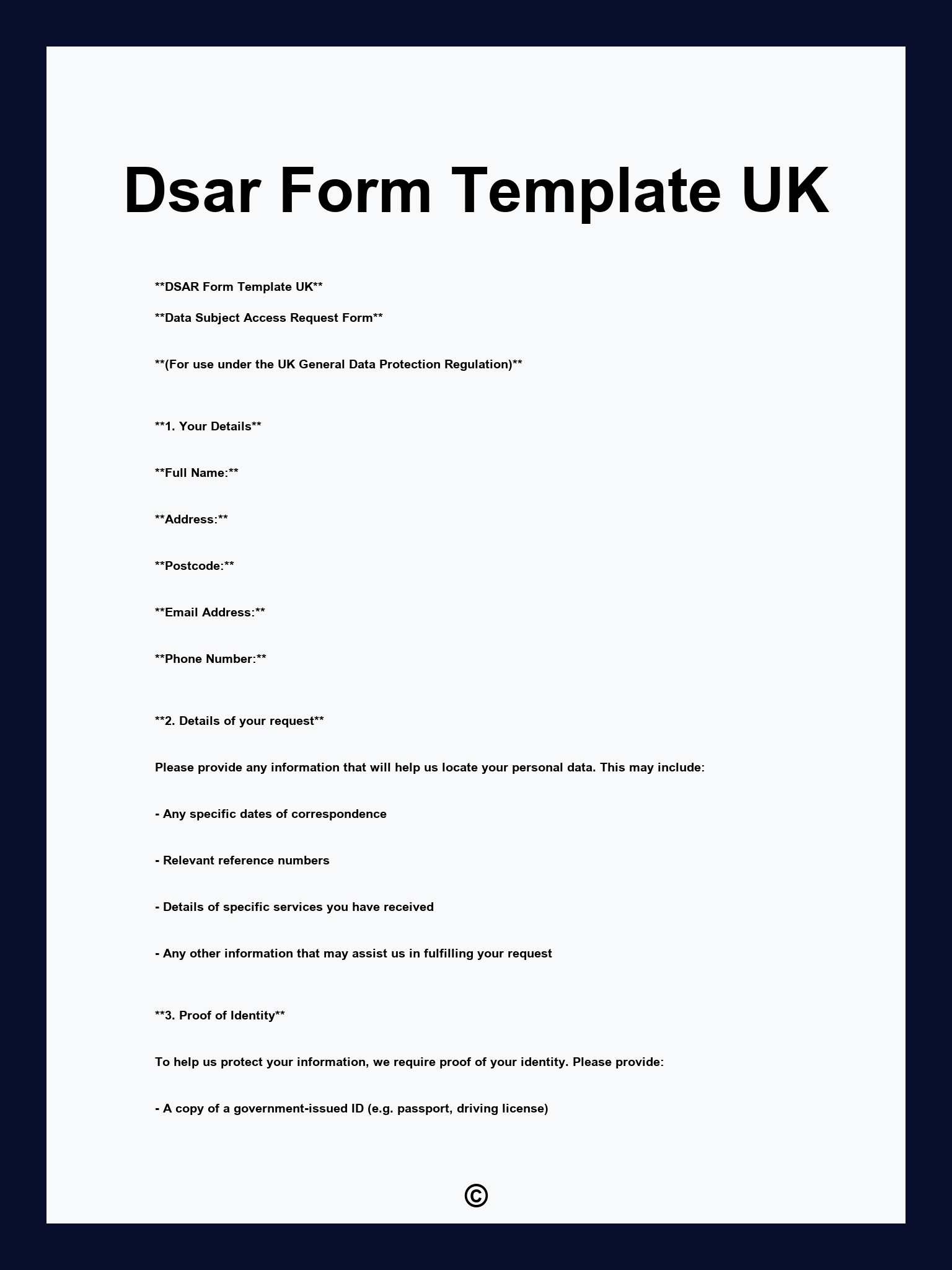 Dsar Form Template UK