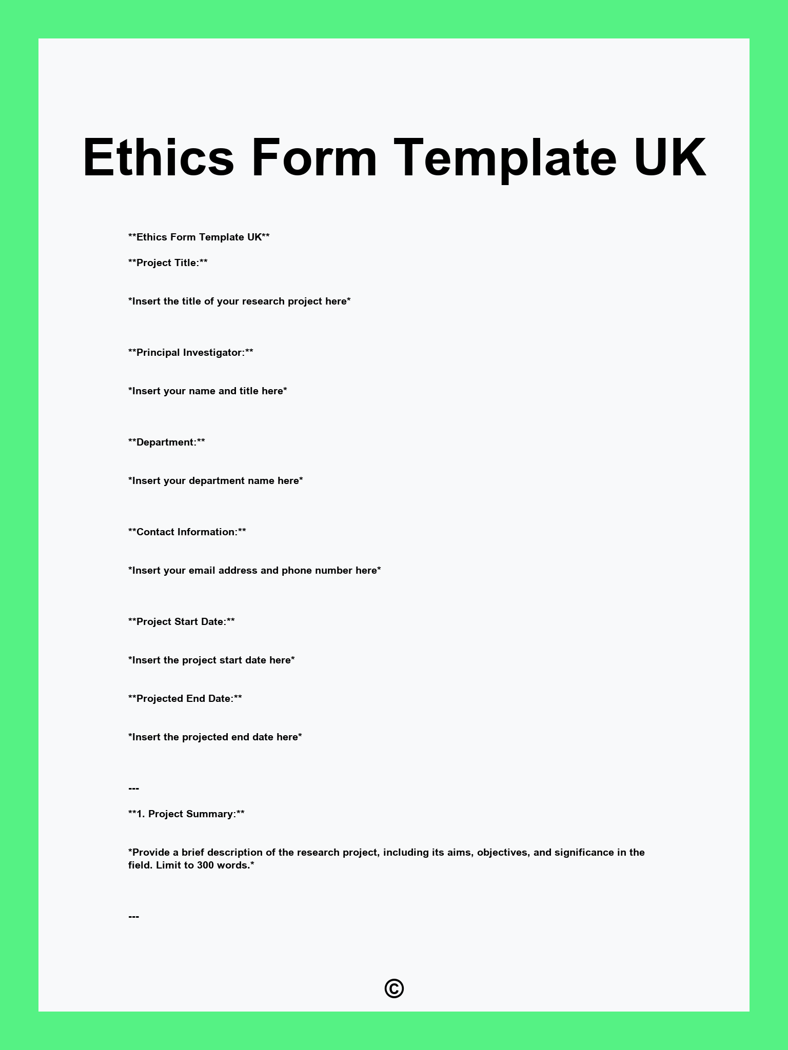Ethics Form Template UK