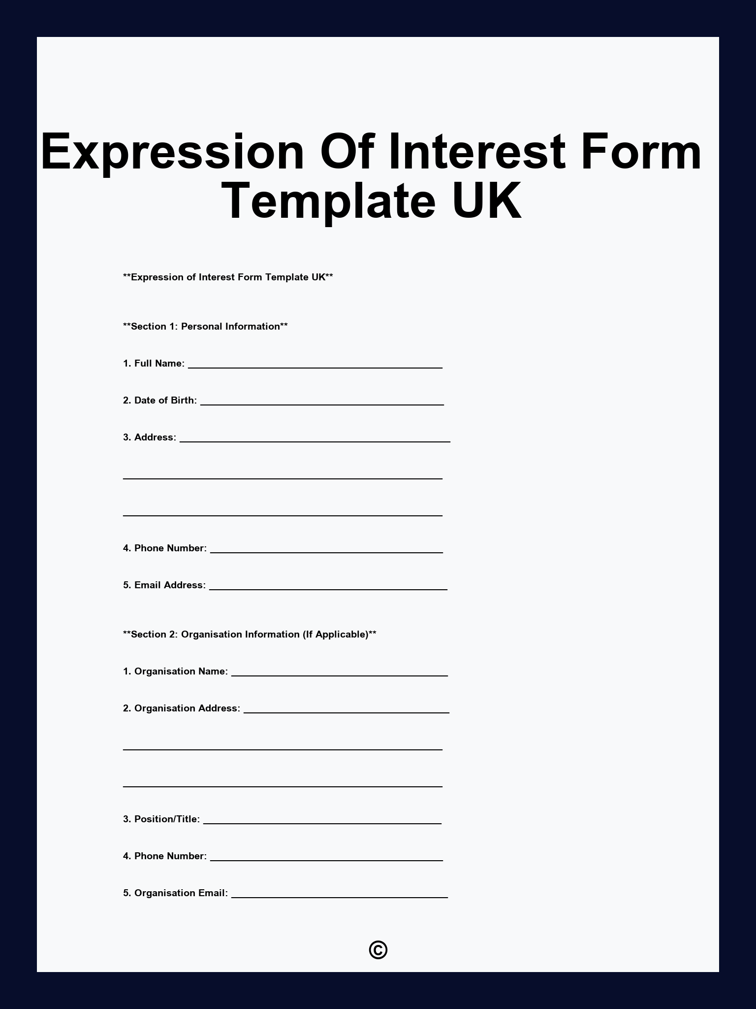 Expression Of Interest Form Template UK