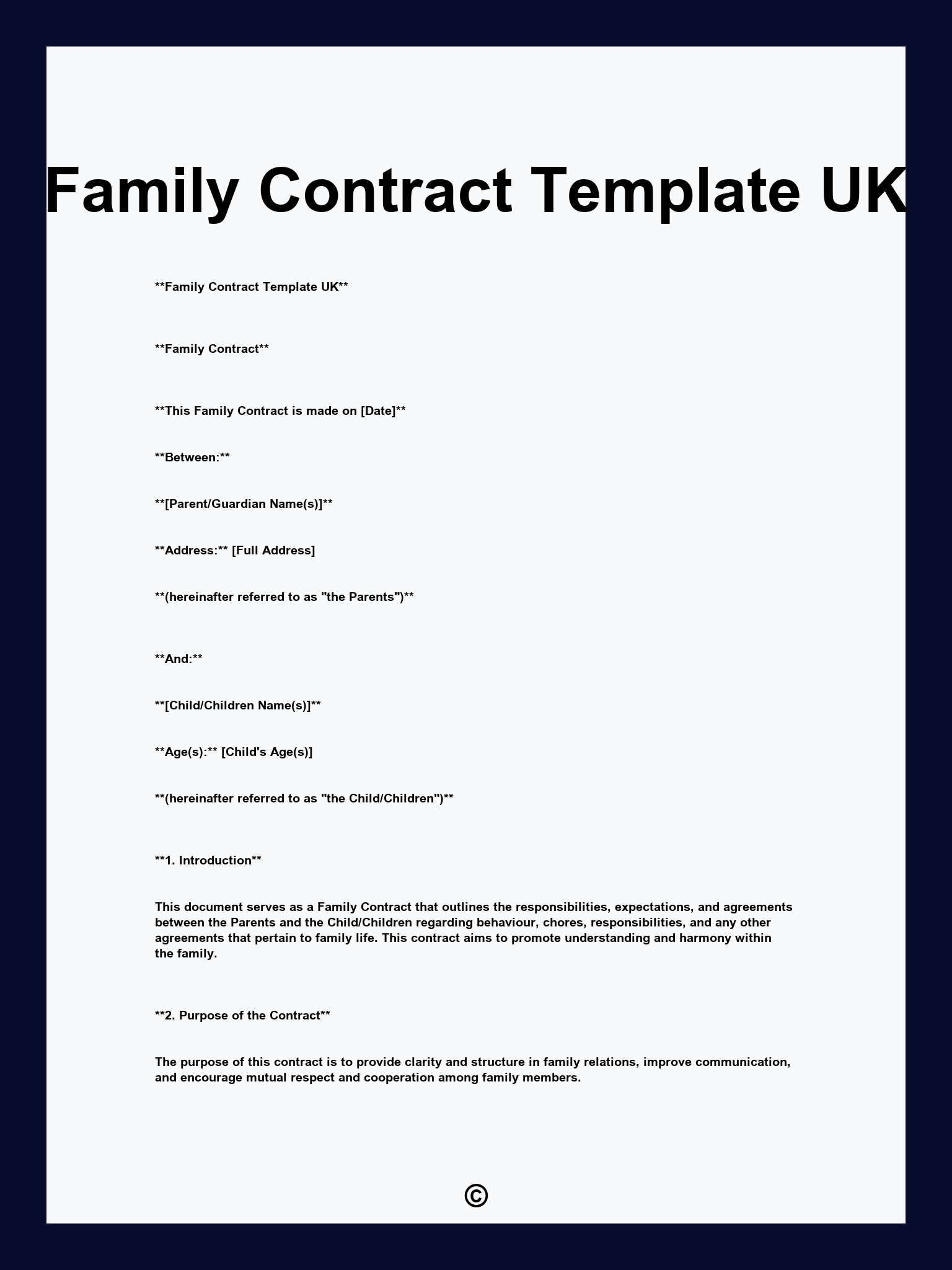 Family Contract Template UK