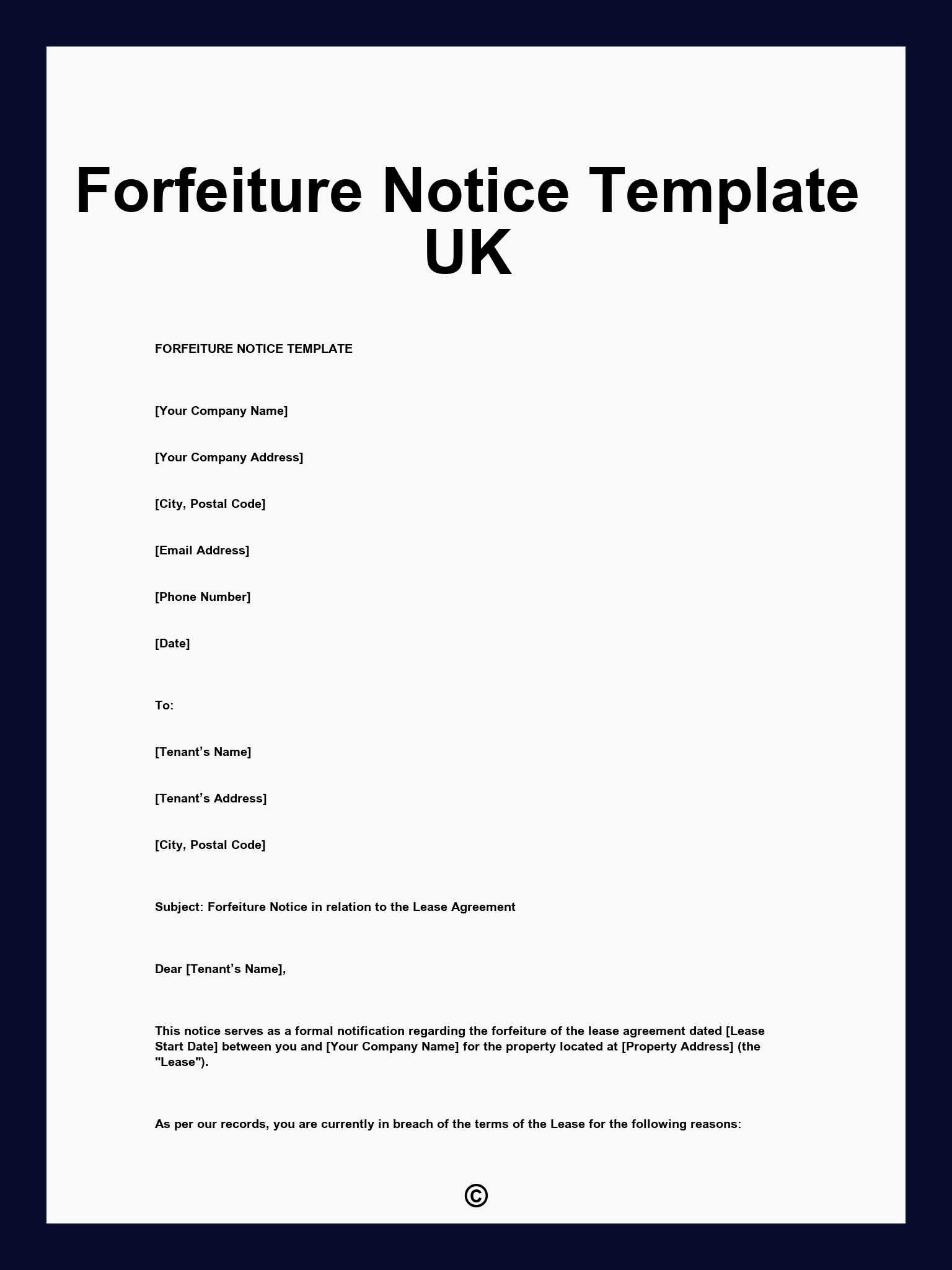 Forfeiture Notice Template UK