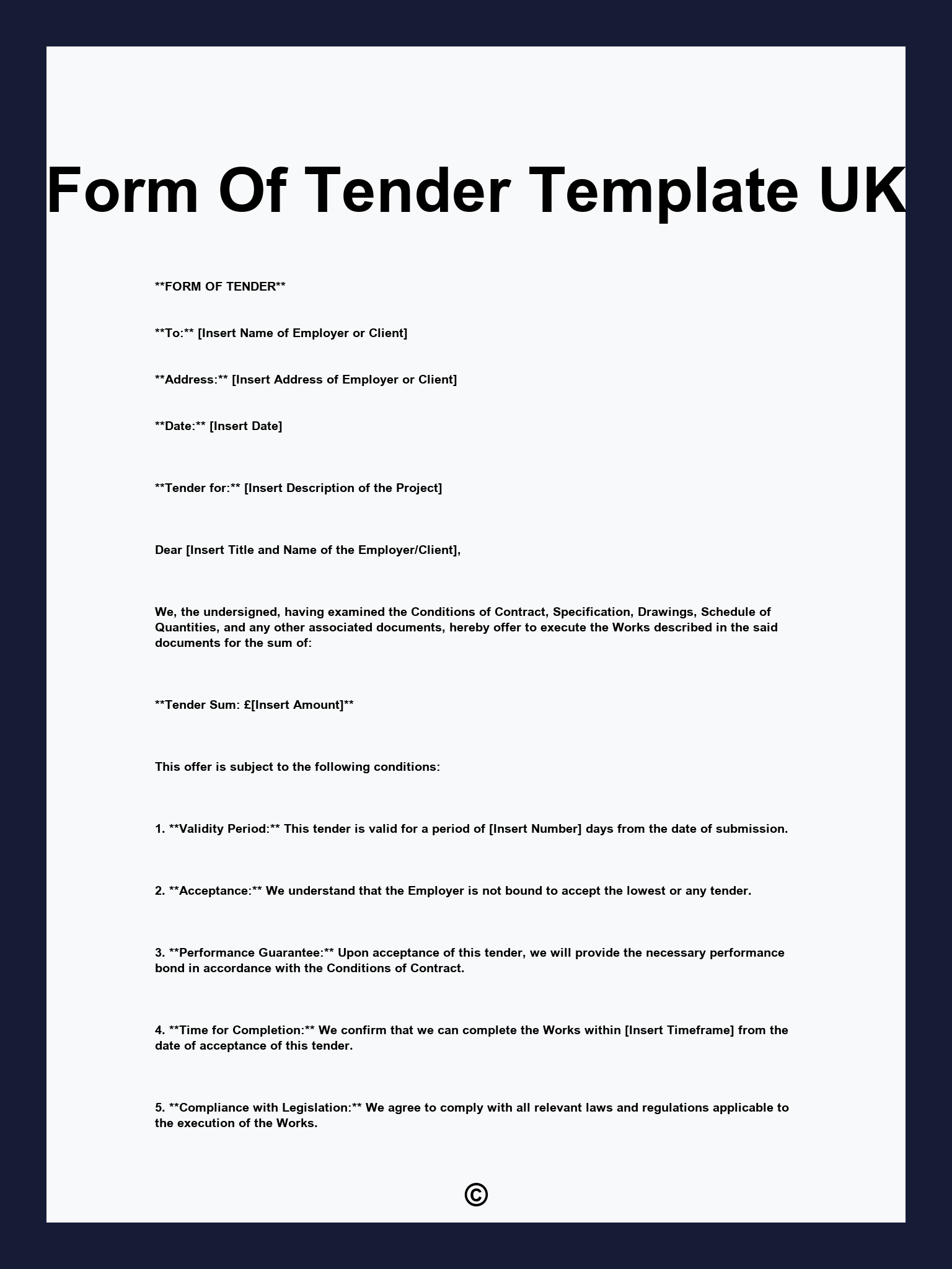 Form Of Tender Template UK