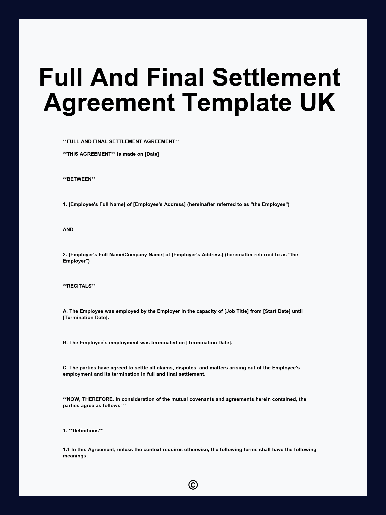 Full And Final Settlement Agreement Template UK