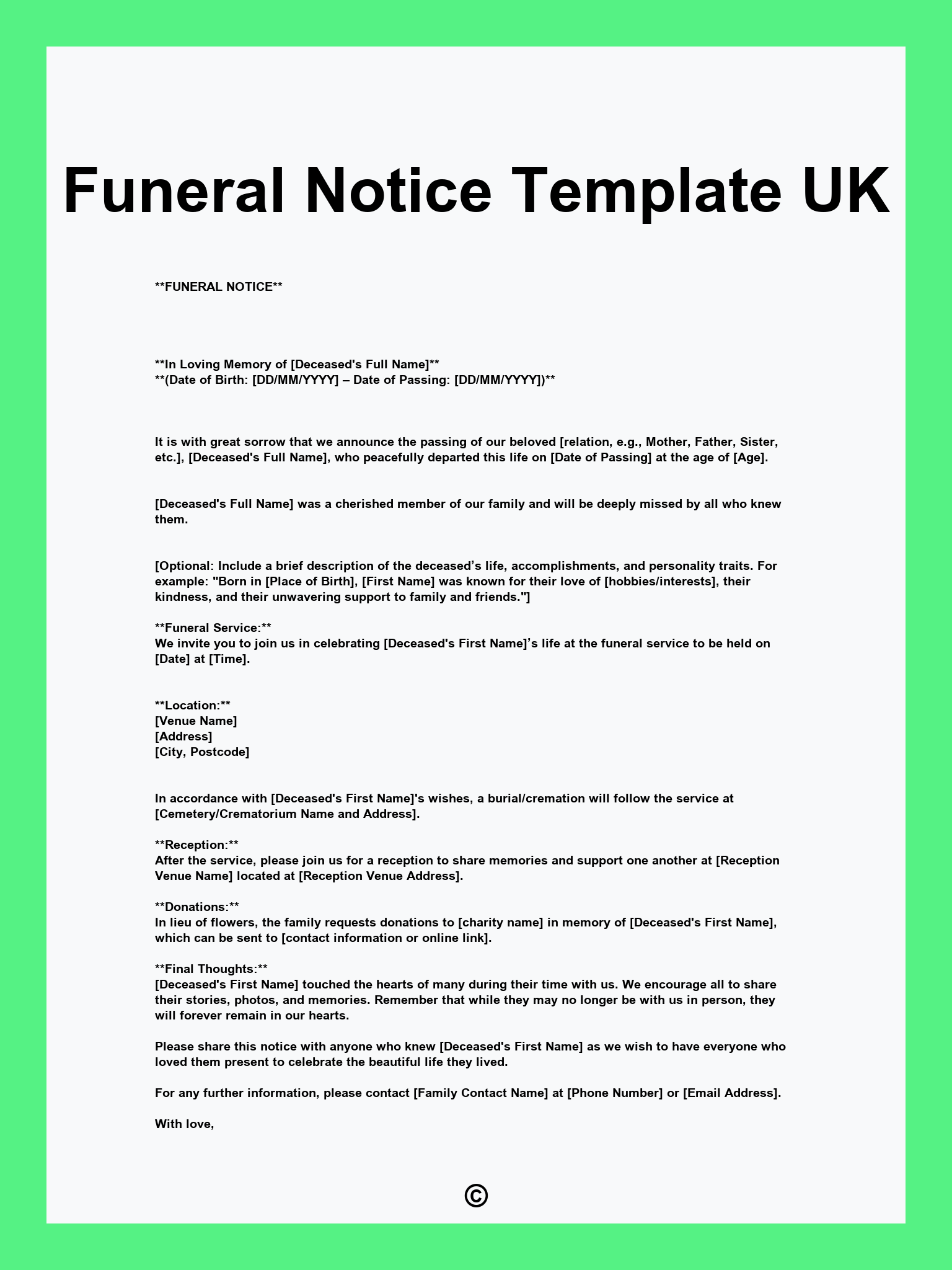 Funeral Notice Template UK