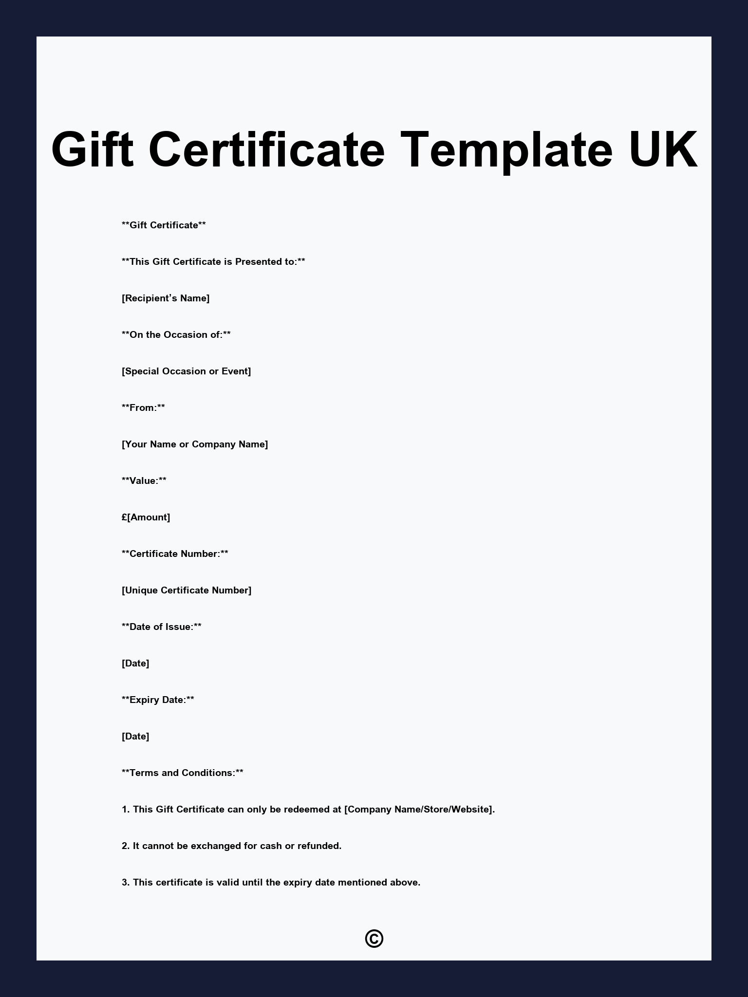 Gift Certificate Template UK