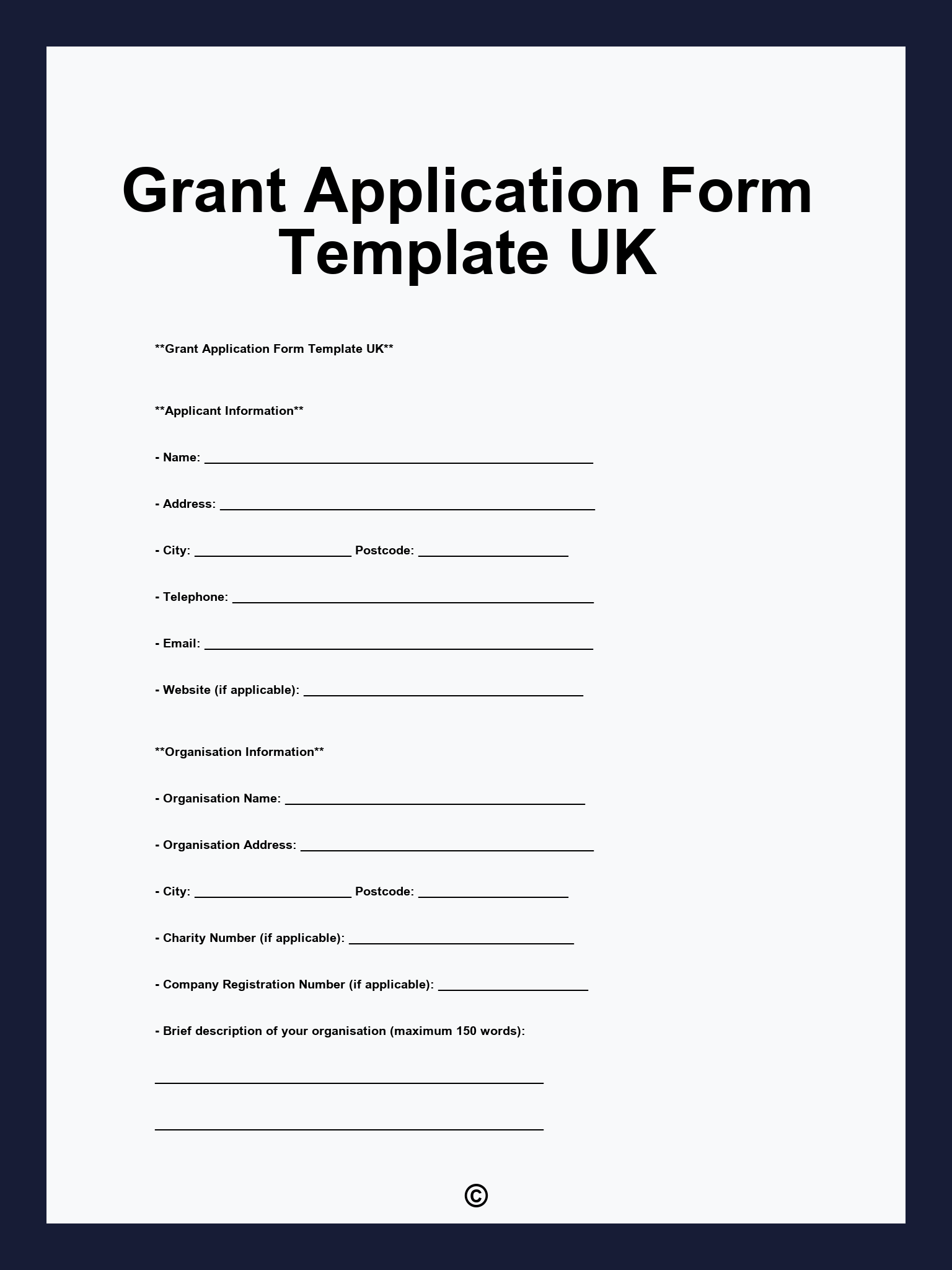Grant Application Form Template UK
