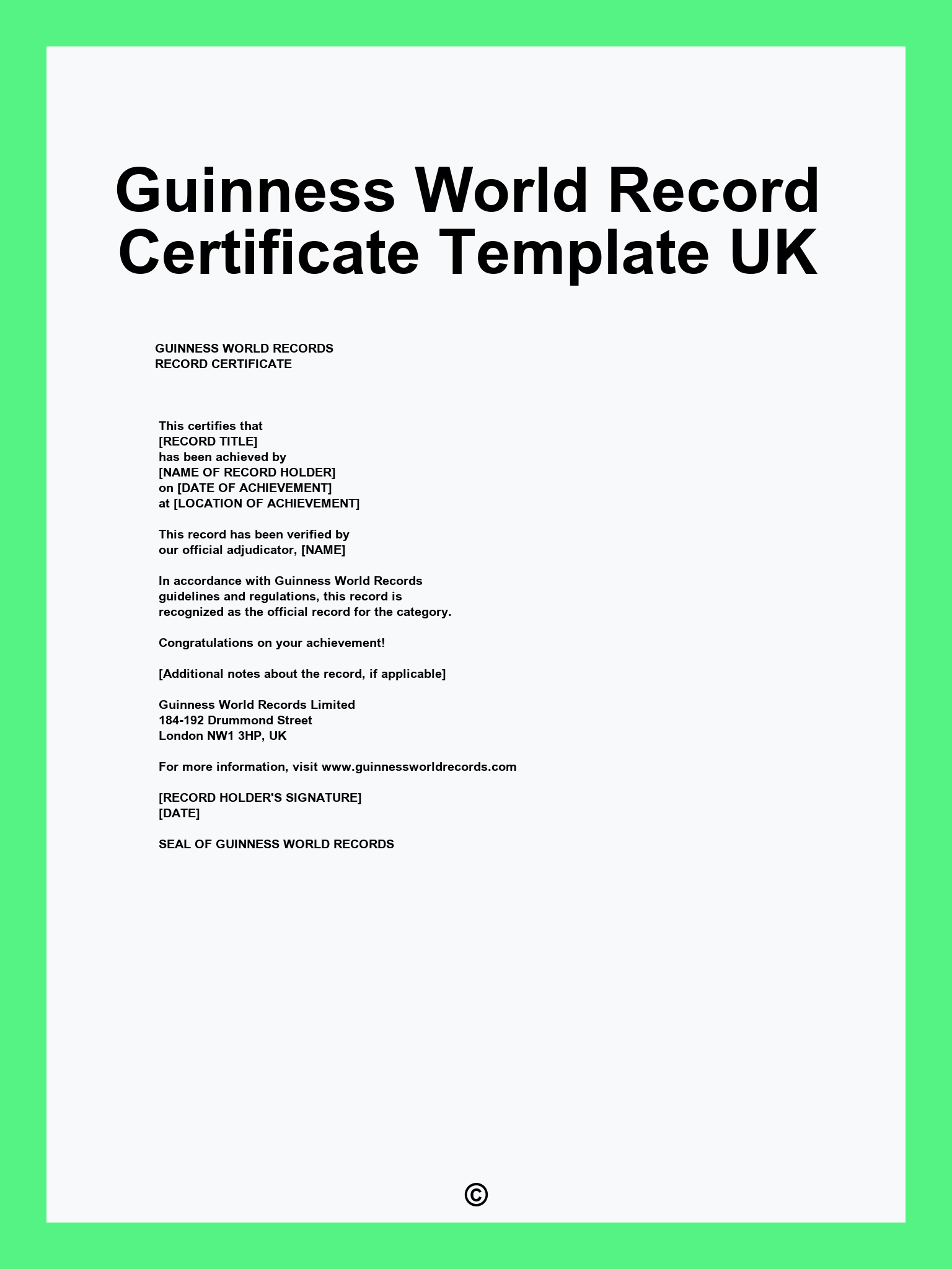 Guinness World Record Certificate Template UK