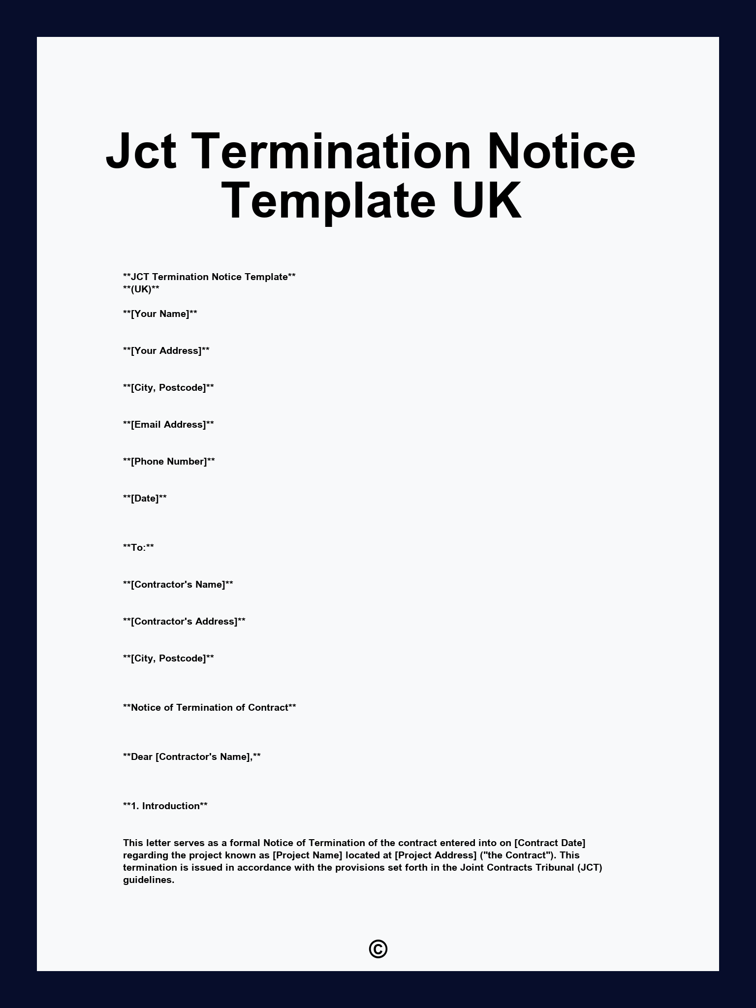 Jct Termination Notice Template UK