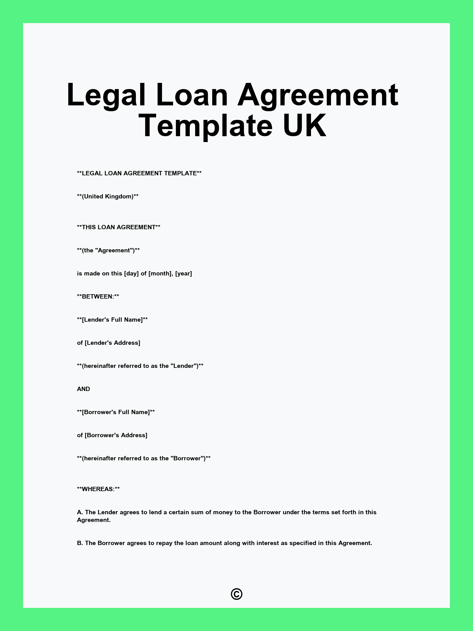 Legal Loan Agreement Template UK