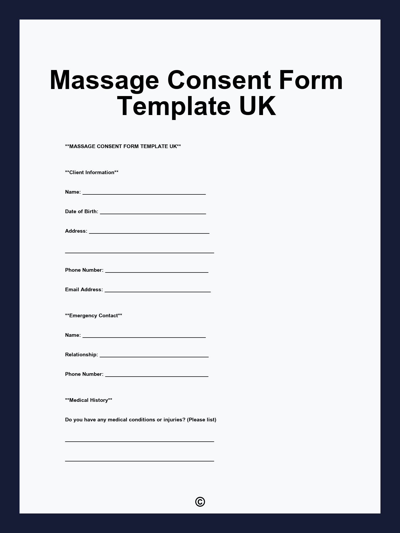 Massage Consent Form Template UK
