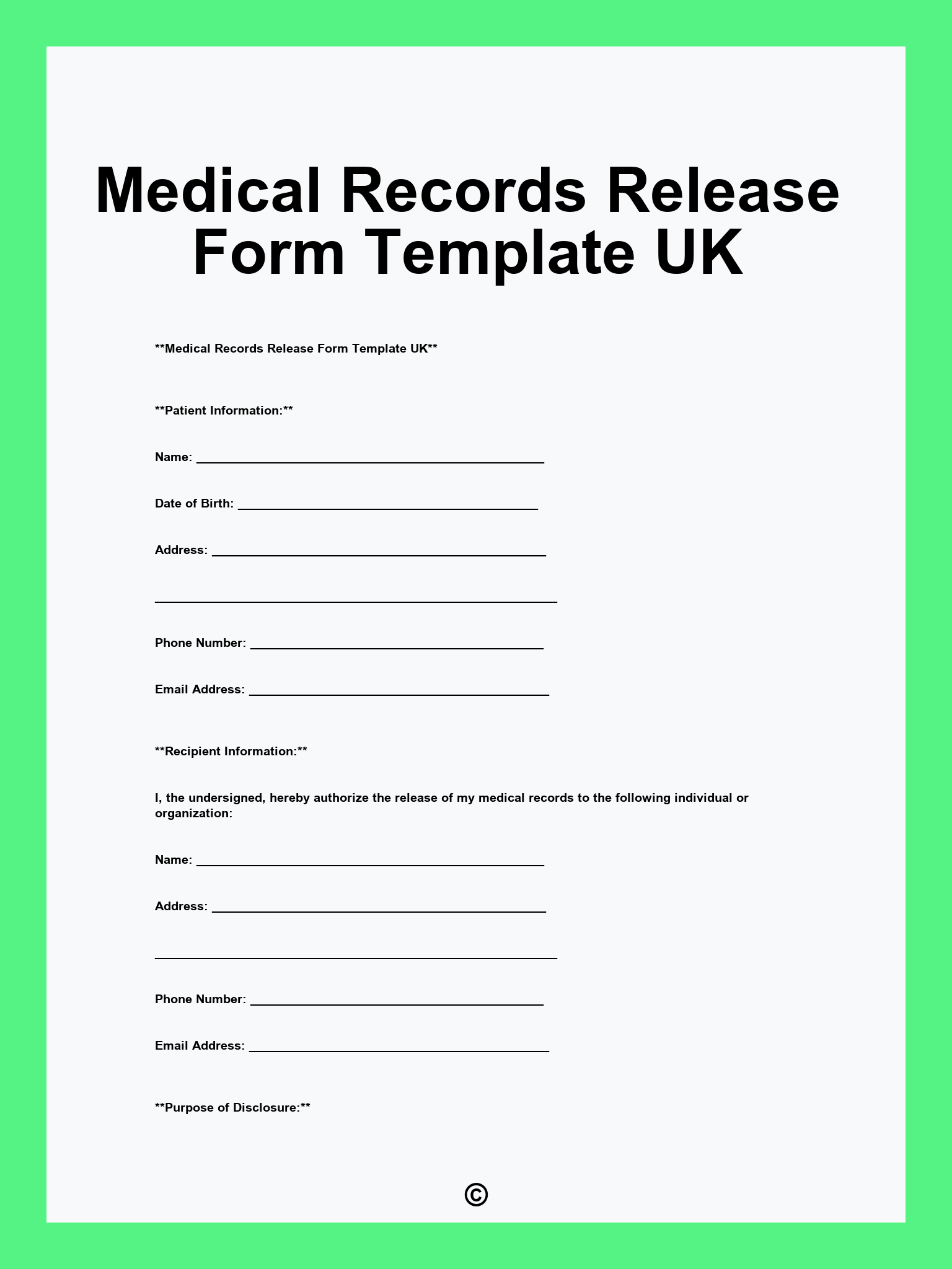 Medical Records Release Form Template UK