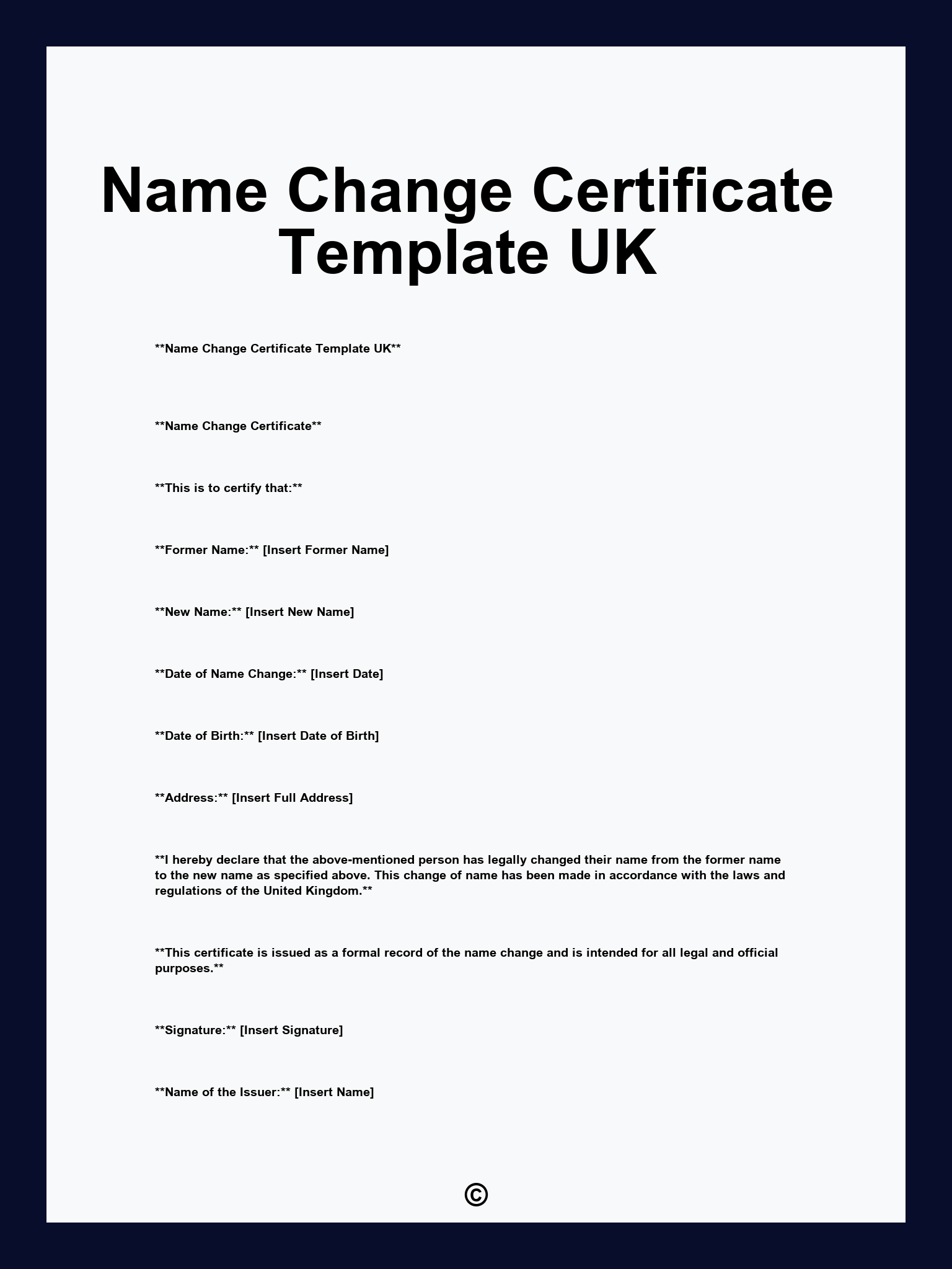Name Change Certificate Template UK
