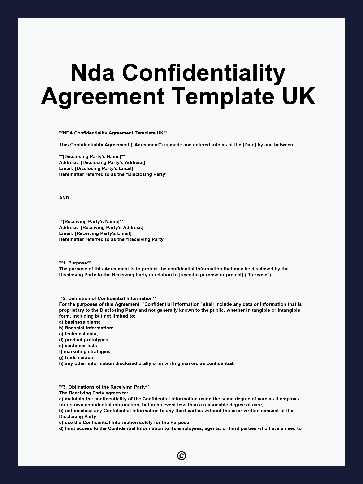 Nda Confidentiality Agreement Template UK