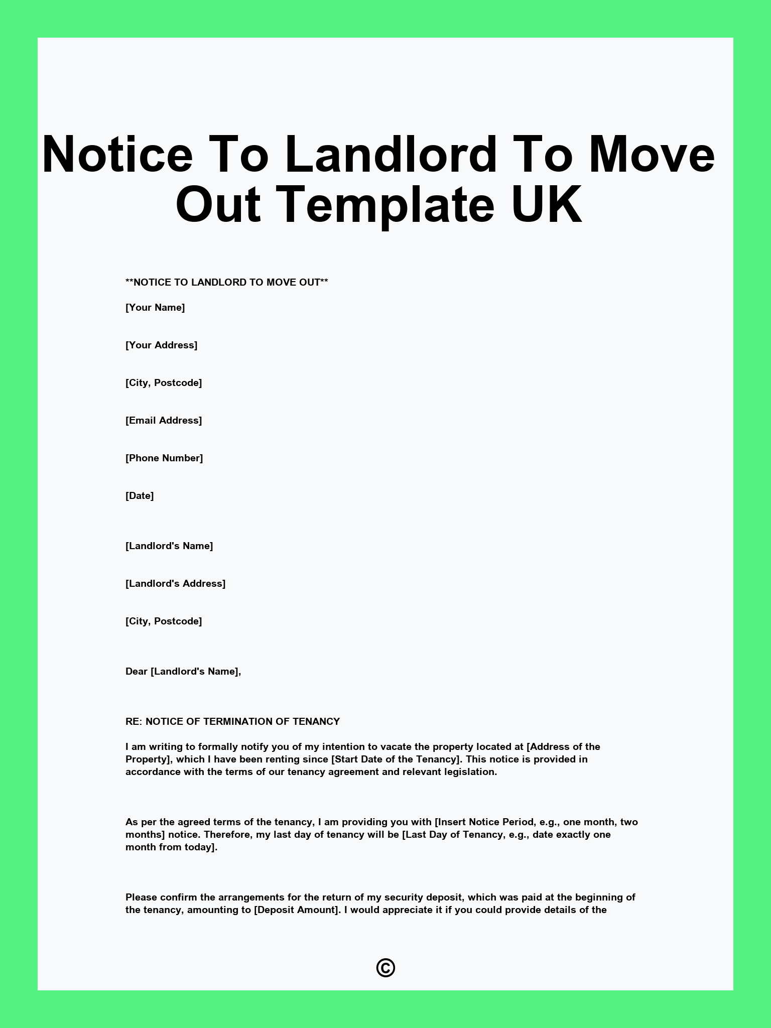 Notice To Landlord To Move Out Template UK