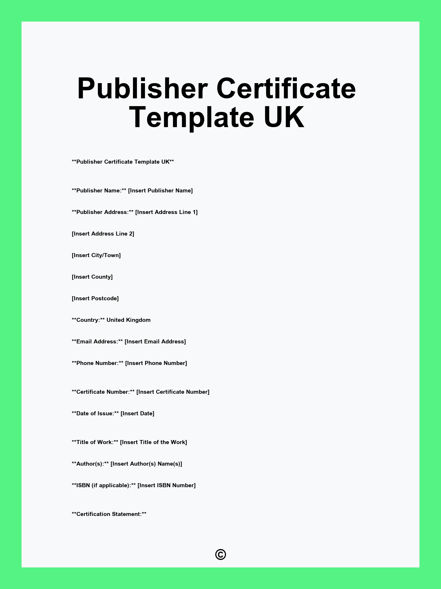 Publisher Certificate Template UK