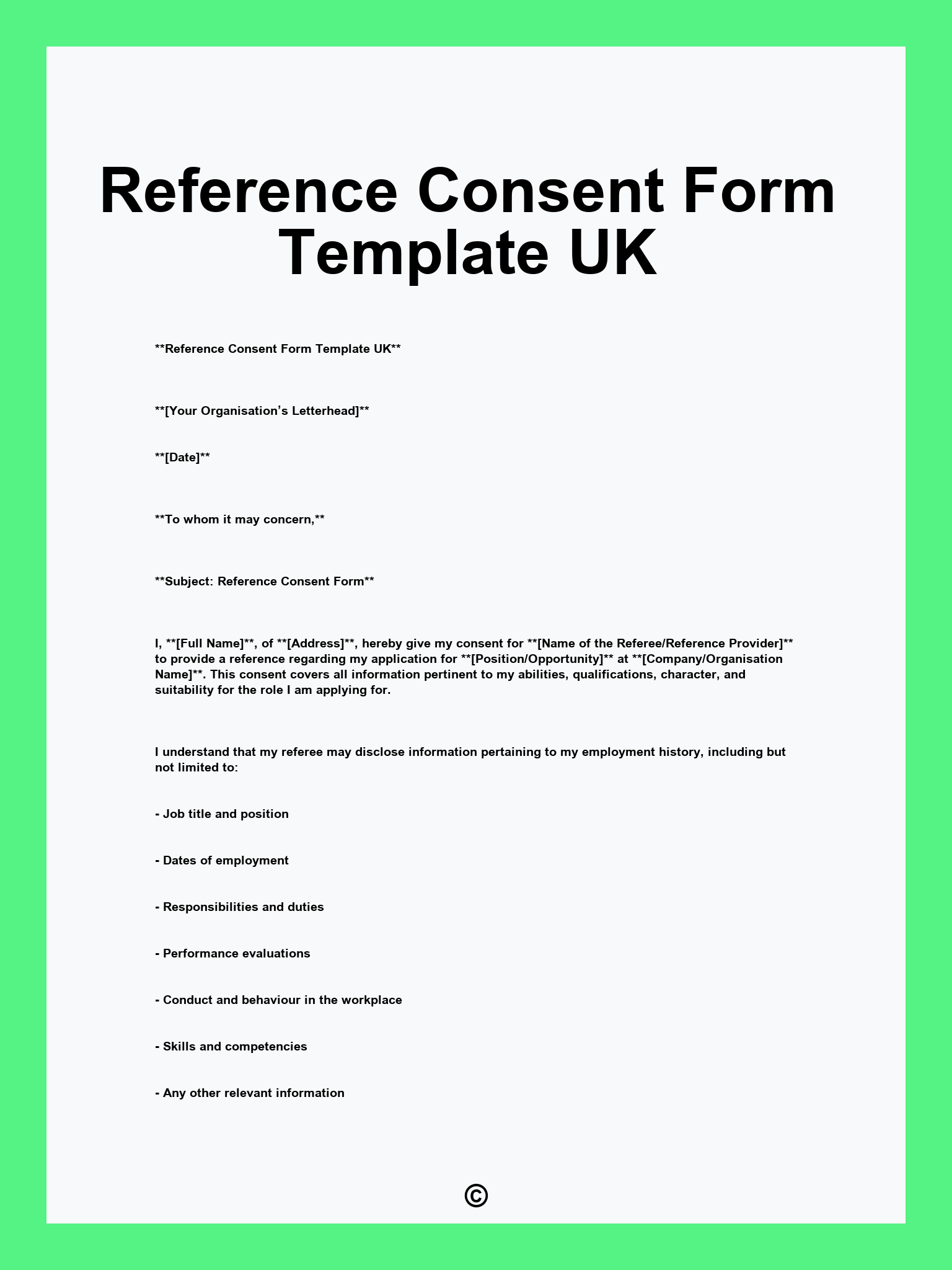 Reference Consent Form Template UK