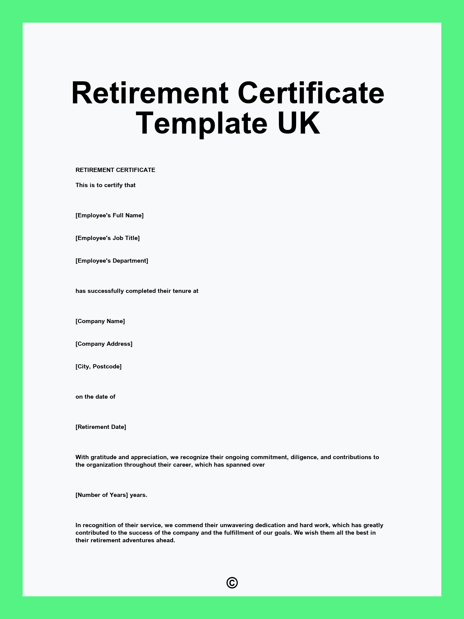 Retirement Certificate Template UK