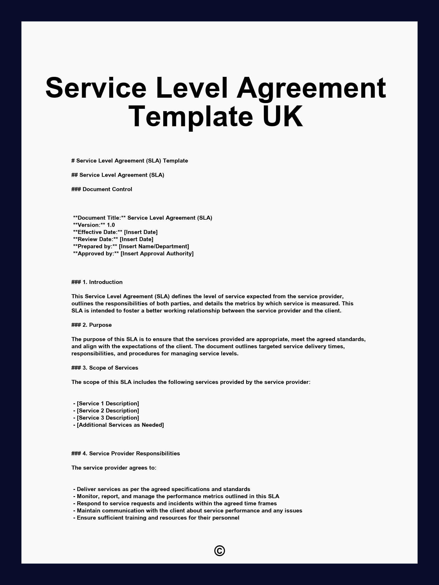 Service Level Agreement Template UK