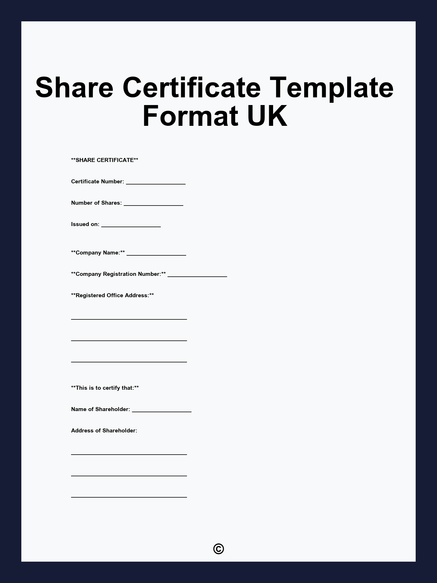 Share Certificate Template Format UK