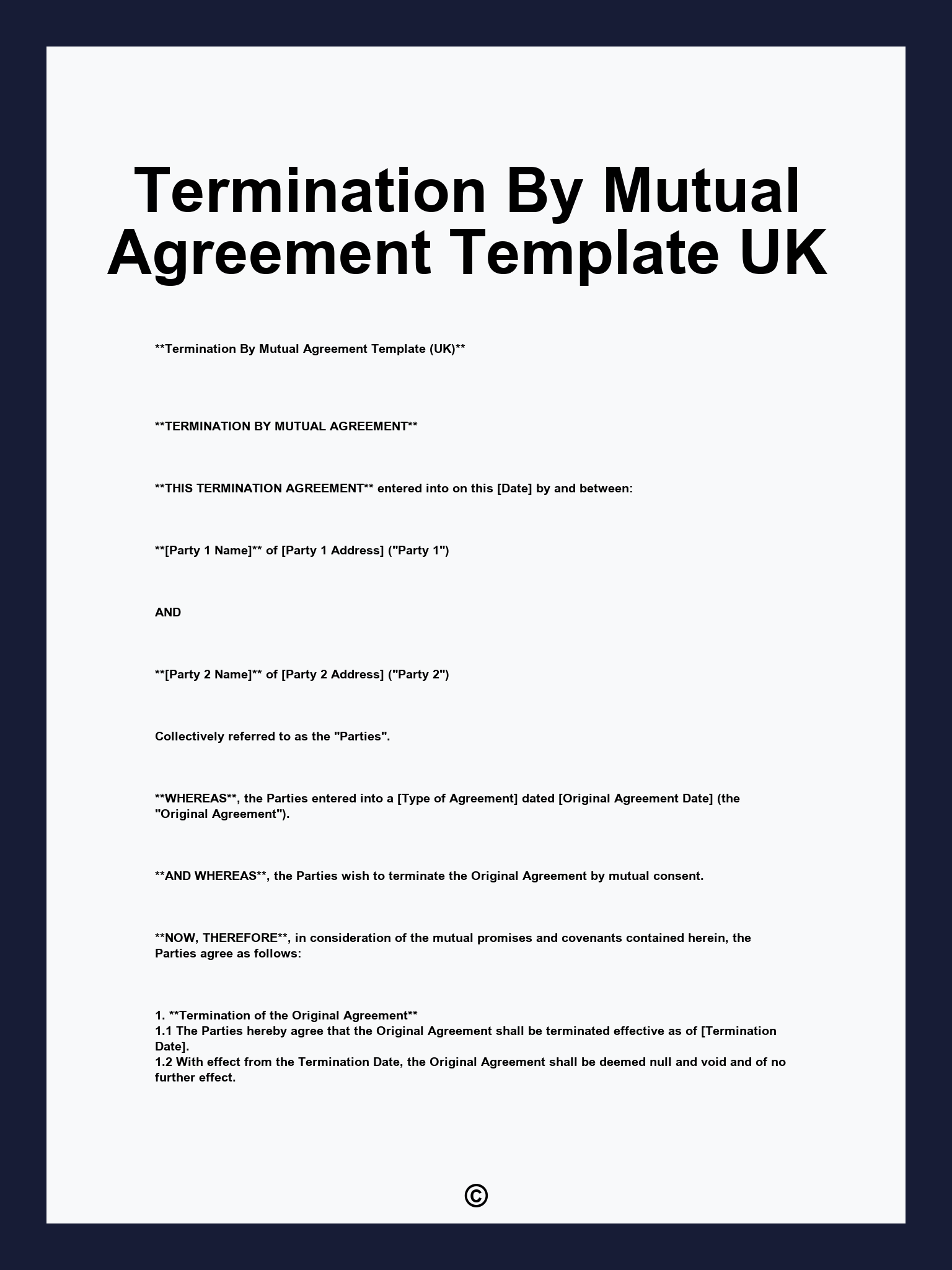 Termination By Mutual Agreement Template UK