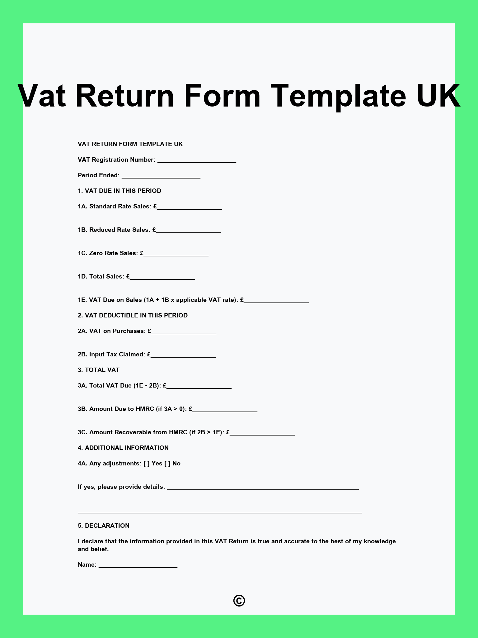Vat Return Form Template UK